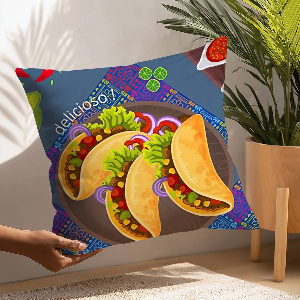 Food Paella Pizza Wall Art Pillow Case Sofa Decorative Home Double-sided Printing Short Plush Cushion Pillow Cover Holiday Gift