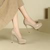 Трансграничные водонепроницаемые туфли на очень высоком каблуке женские туфли с круглым носком на тонком каблуке высокие каблуки сексуальные однотонные туфли CM