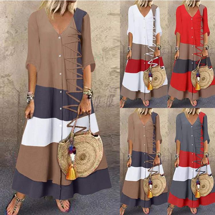 Women Round Neck Sleeveless Summer Vintage Print Cotton Long Dress