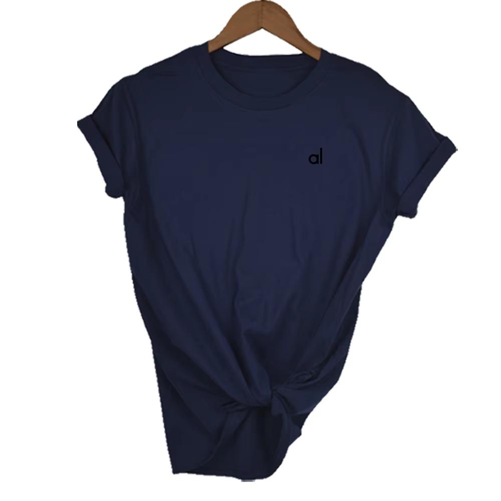 2025AL Спортивная футболка для йоги Женские футболки 100% хлопок Мода Женщины Короткий рукав Бренд Мужские футболки Лето Женские топы