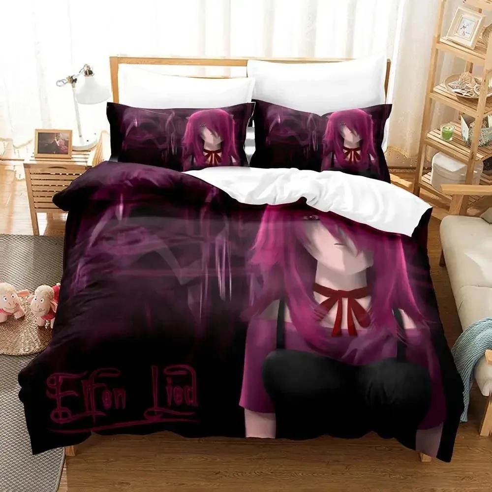 Новый Аниме Elfen Lied Комплект Постельного Белья Мягкое Пододеяльник Комплект Постельного Белья Удобный Пододеяльник Наволочка Теплое Одеяло Размеры King Queen Для Мальчиков