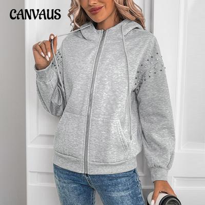 Женская толстовка с капюшоном и длинным рукавом, однотонная, с заклепками, повседневная модная толстовка, куртка на осень и зиму