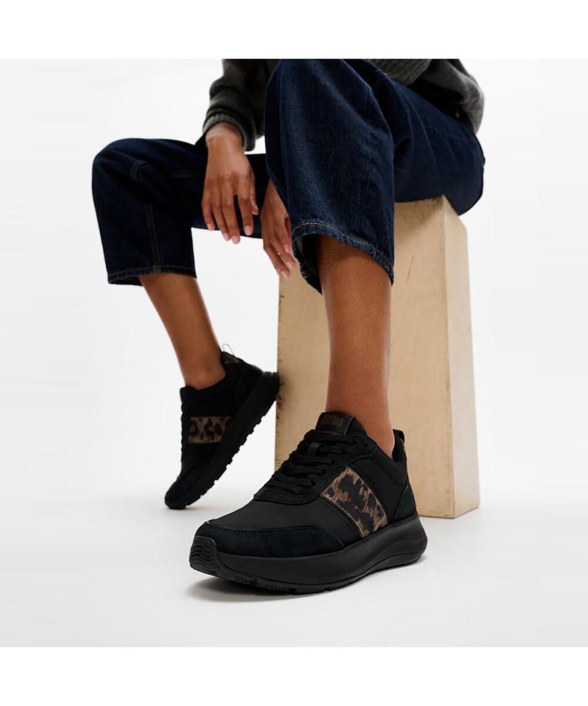 Fitflop [F-Mode] Women'S Leopard Suede Mix Platform Sneakers - Black/Chocolate Mix (Ft59K2N065)