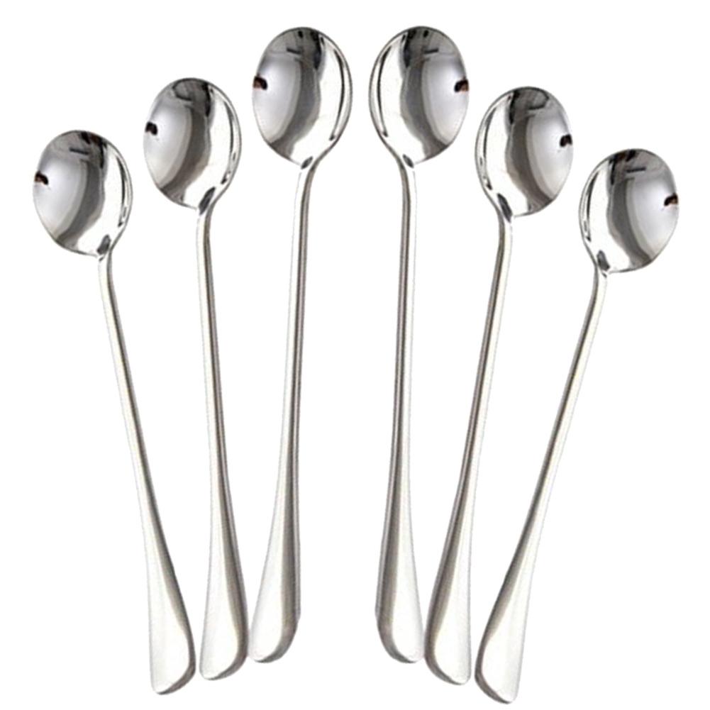 Round Spoons Soup Spoons 6Pcs Bouillon Spoon Hotel Hot Pot Spoon Kitchen Essential Tools Long Handle Soup Ladle