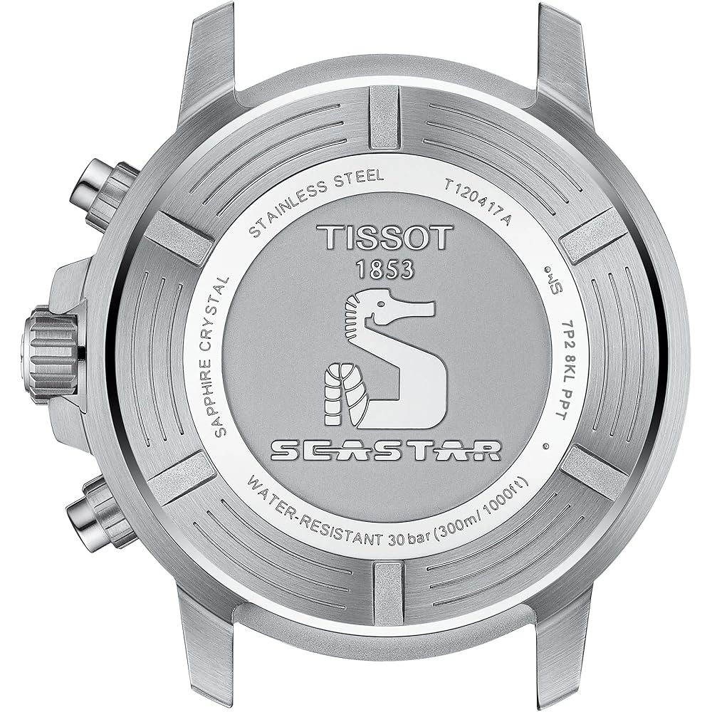 Мужские часы Tissot Seastar 1000 Хронограф, Синий циферблат, Резиновый ремешок, T1204171704100