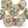 7 Pcs Golden Green Hand Metal Dice Solid Metal Polyhedral Dice Set Suitable for Role-Playing RPG  Board Game Card Game