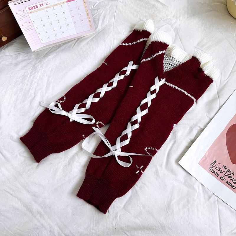 Y2K Style Ribbon Socks with Drawstrings - Lolita & JK Calf Pile Leg Covers