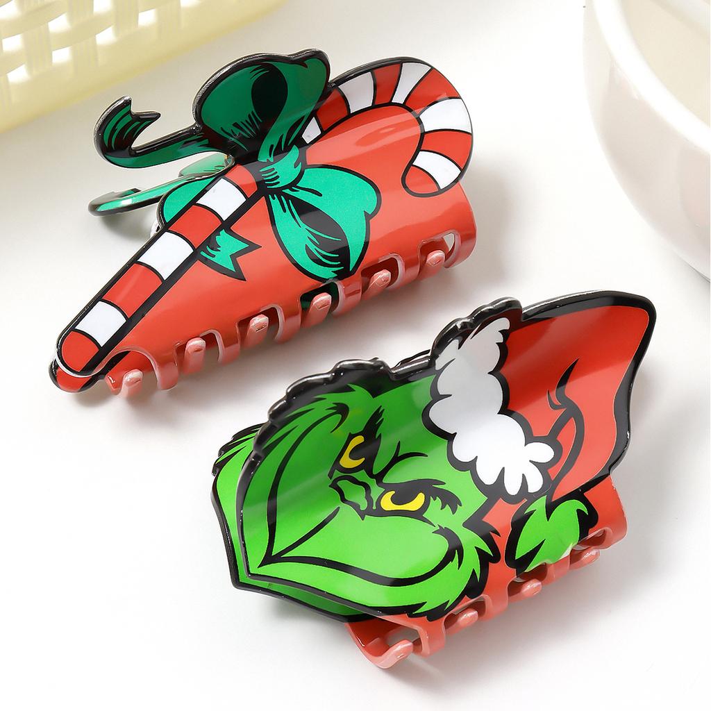 1 pc cute cartoon print Christmas seriesgrab clip hair ornament on the back of the head