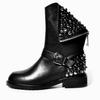 Genuine Leather Boots Rivet Square Heels Winter Ankle Boots Sexy Fashion Martin Fur Snow Boots Shoes