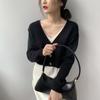 Осень-зима облегающий женский кардиган свитер с длинным рукавом V-образным вырезом однобортный укороченный вязаный кардиган женский элегантный трикотаж с длинным рукавом 30986