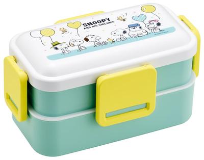 Бенто для фигуриста с изображением Snoopy на воздушном шаре, 2-ярусная, 600 мл, для женщин, Япония, Куполообразная крышка, Безопасная, Дизайн,