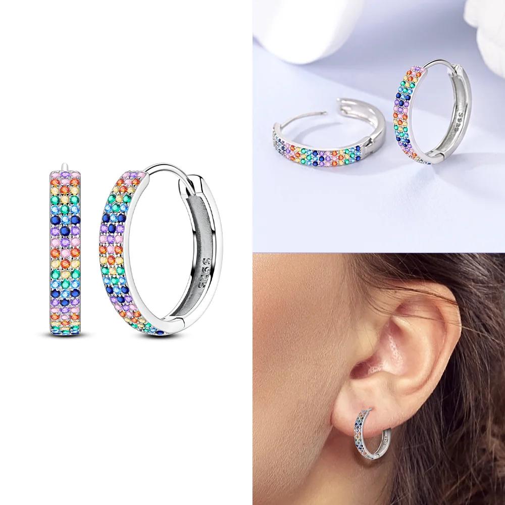 Charms 925 Silver Earrings Color Zircon Pink Bow Star Moon Shell Earrings Four-leaf Clover Woman's Accessory Jewelry