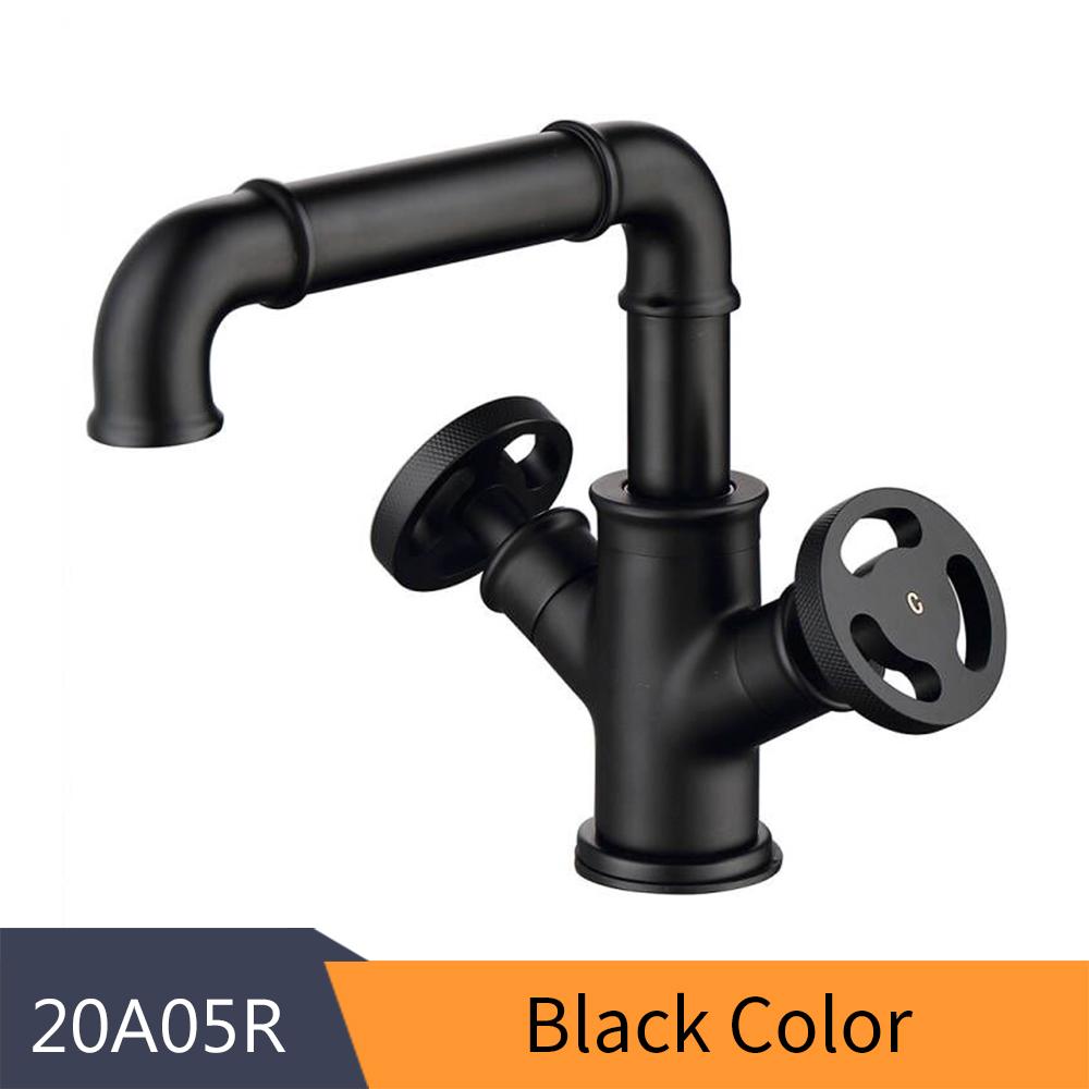 Basin Faucets Black Brass Bathroom Faucets Industrial Style Sindle Hole Dual Handle Contemporary Water Mixer Tap WF-F20A05KP