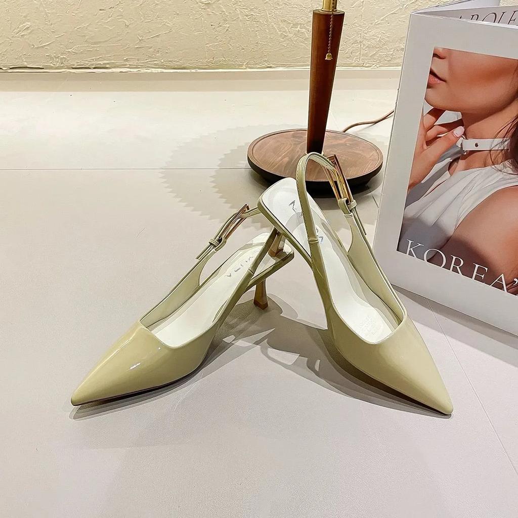 Summer New Brand Women Sandal Fashion Pointed Toe Shallow Ladies Elegant Slingback Shoes Thin Med Heel Pumps