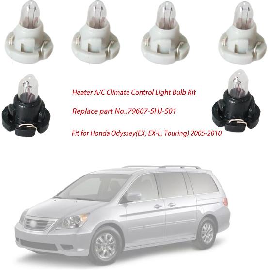 Heater A/C Control Panel Dash Light Bulb(Set of 6pcs) Fit for Honda Odyssey(EX, EX-L, Touring) 2005-2010 Replace#79607-SHJ-S01 90010-09017