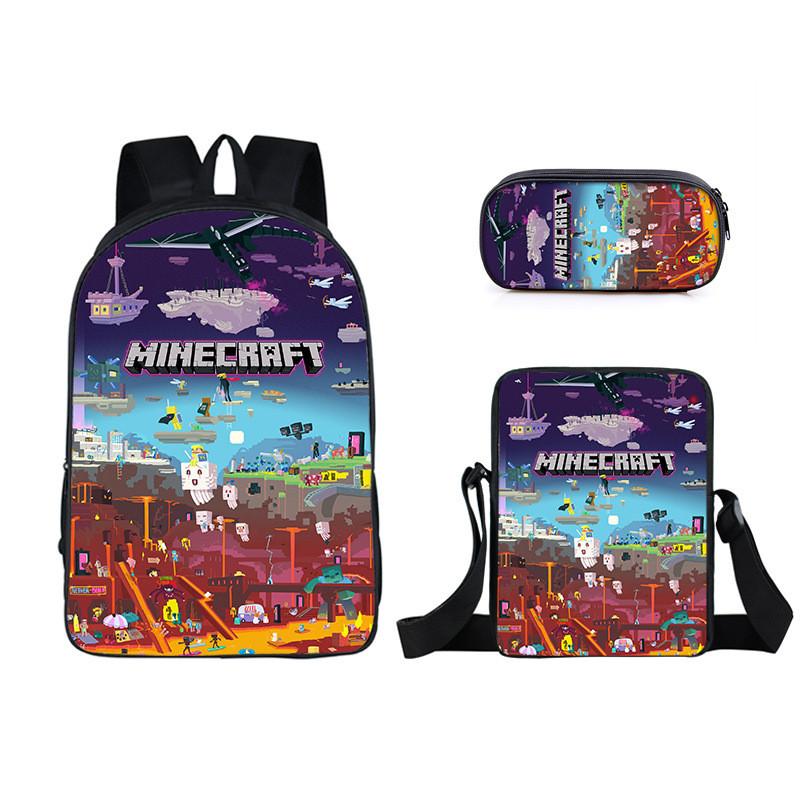 Minecraft Cartoon Game Character Printed Children Large Backpack Capacity