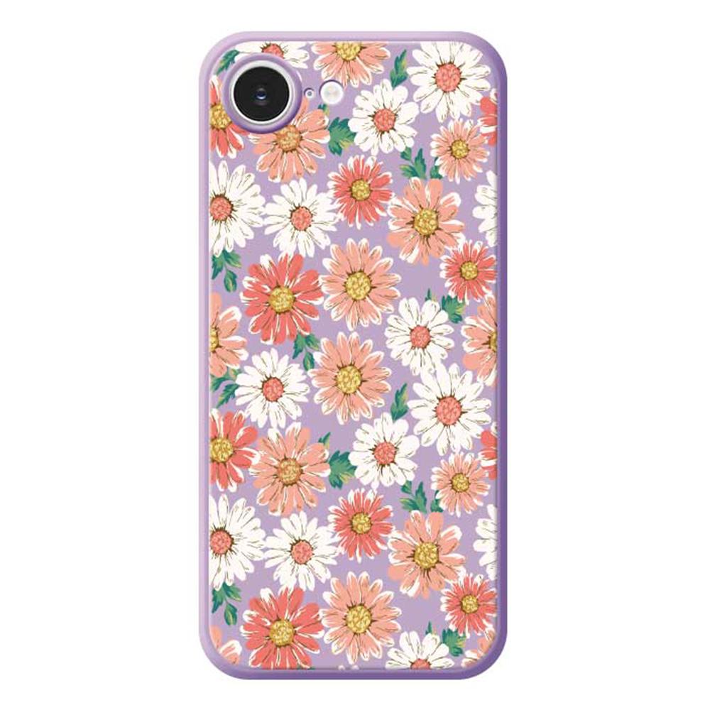 For iPhone 16e Case Chrysanthemum Pattern Printing Straight Edge TPU Phone Back Cover