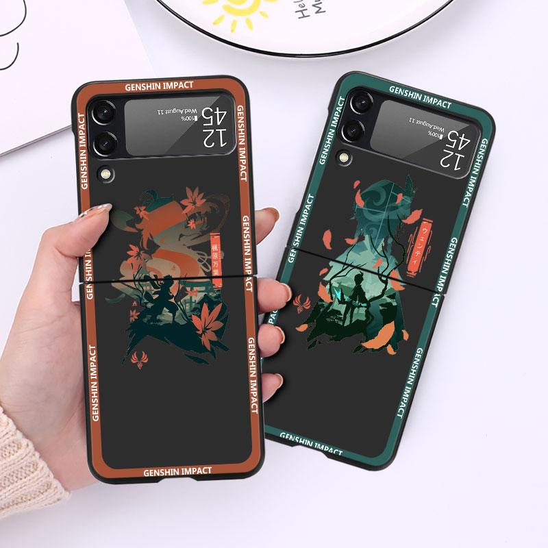 Игра Genshin Impact Роскошный чехол для Samsung Galaxy Z Flip 3 4 5G Funda ZFlip 3 Черный ПК Жесткая задняя крышка Чехлы для телефона