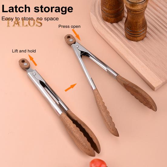 Food Tong Stainless Steel Wooden Cooking Tongs Anti-Slip Ergonomic Grip Serving Tongs for BBQ Food Buffets Parties