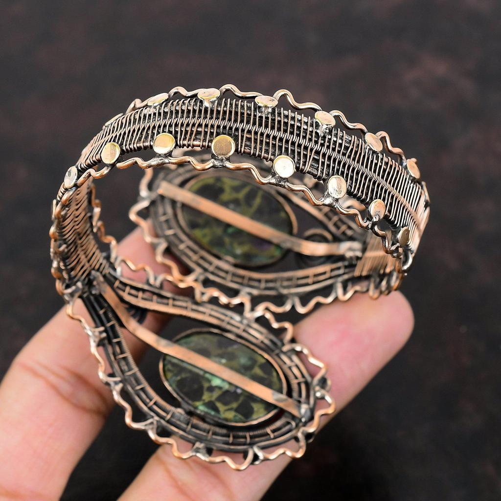 Copper Ruby Zoisite Cuff Bracelet Copper Wire Wrapped Gemstone Bangle Adjustable Cuff Handmade Bracelet Designer Copper Jewelry Gift For Mom