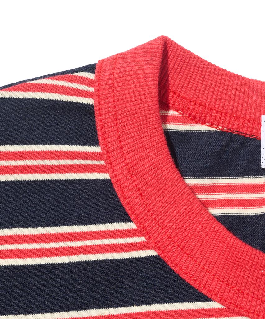 TAILOR STUDIO Минималистичная полосатая футболка с коротким рукавом и логотипом (Темно-синий/красный)