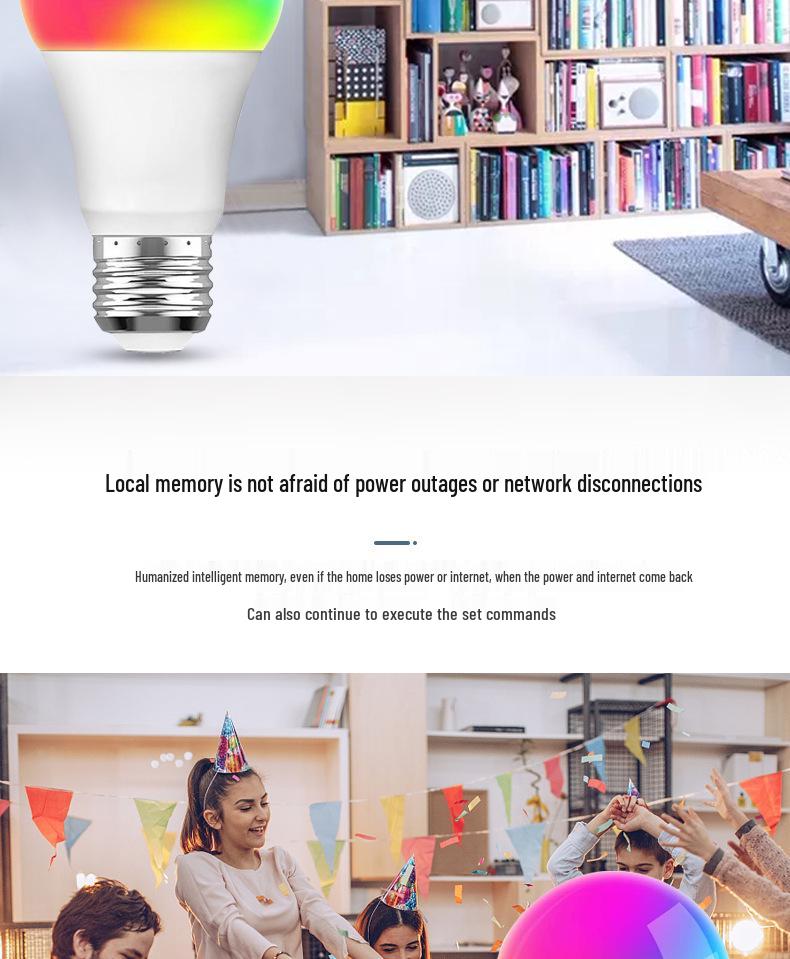 Умная RGB LED Лампочка E27 9W, Семицветная, WiFi