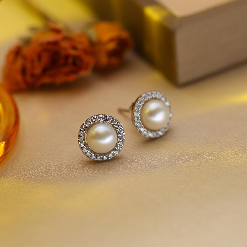 Серьги из натурального пресноводного жемчуга, модные серьги-пусеты с жемчугом и кубическим цирконием для женщин, праздничная бижутерия