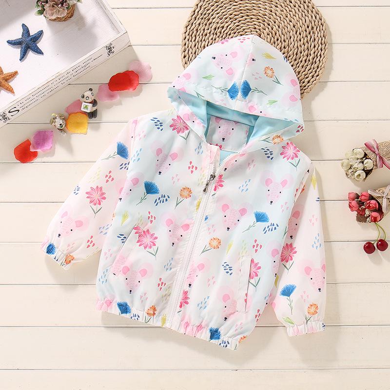2025 Spring/Summer Korean Style Girls' Printed Hooded Windbreaker Cardigan