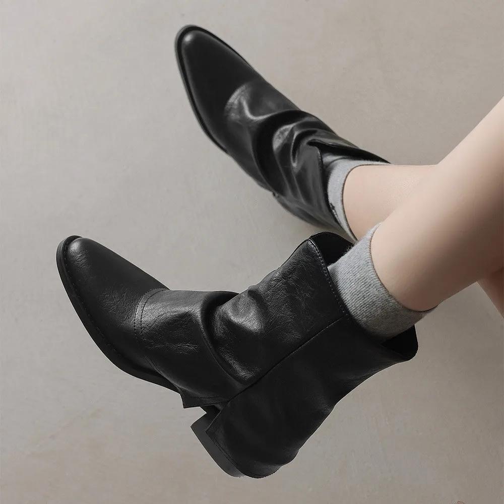 Retro British Style Pointed Ankle Boots for Women 2024 Thick Heel High-heeled Leg Boots Platform Shoes Women