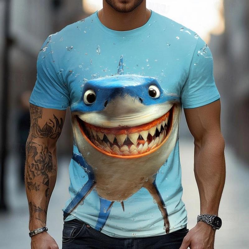 3D Printed Shark Hippopotamus T Shirt For Men Dog Penguin Pattern T-Shirts Summer Fashion Round Neck Loose Top Short Sleeve Tees