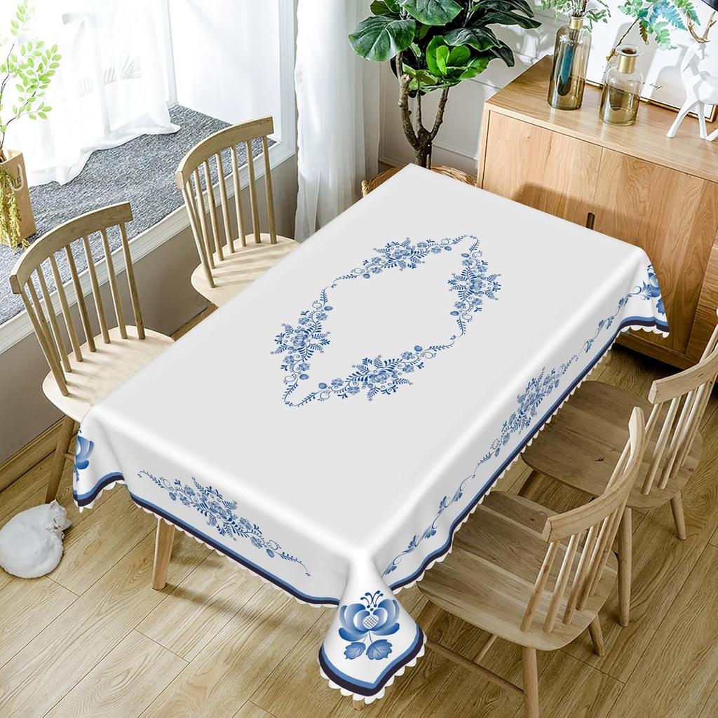 Синяя Цветочная Прямоугольная Скатерть Свадебный Декор Многоразовая Синяя Белая Фарфоровая Принтованная Скатерть Декор для Кухни Обеденного Стола