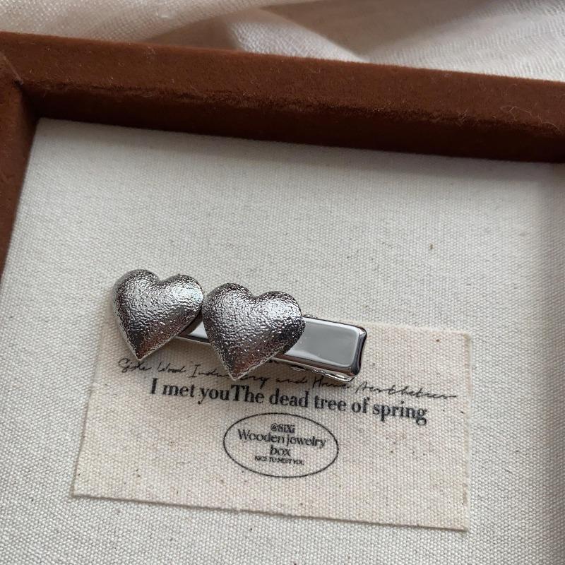 Love Bow Hairpin Metallic Silver Fashion Luxury Side Duckbill Clip Hair Accessory Bangs Clip Chuck Headdress