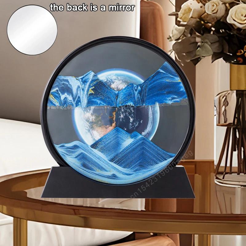 3D Песочный пейзаж Движущийся песок Картина Земля Глубоководный пейзаж Зыбучий песок Круглые песочные часы Текучий песок Рамка Живопись Домашний декор