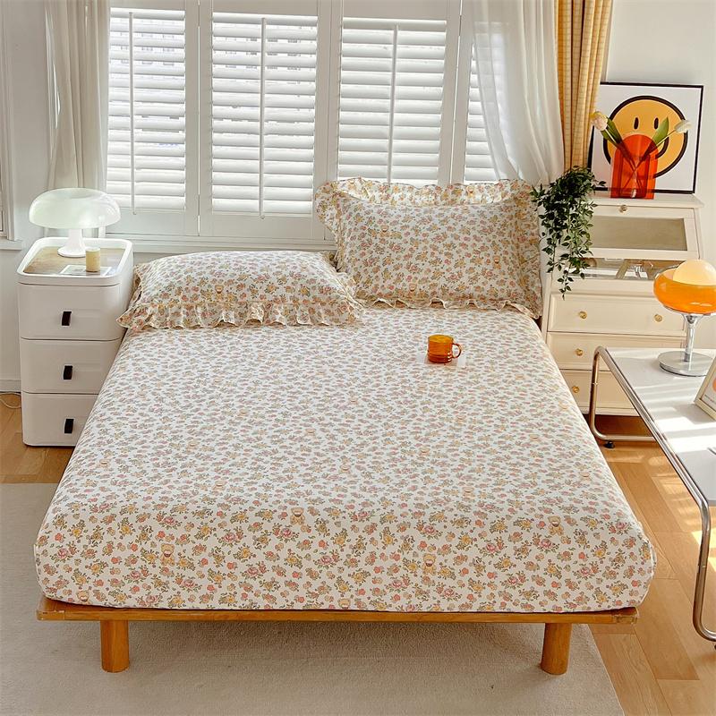 Floral Style Fitted Sheet Pure Cotton Bed Cover Skin-friendly Bed Sheets Couvre Lit Adults Kids Bed Linen (No Pillowcase)