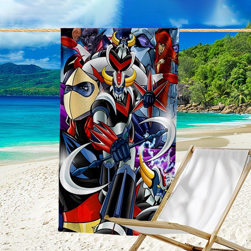 1pc UFO Robot Grendizer10 Beach Towel, Beach and Seaside Swimming Pool Equipment, Fashion Pattern, Rectangular, Travel Essentials