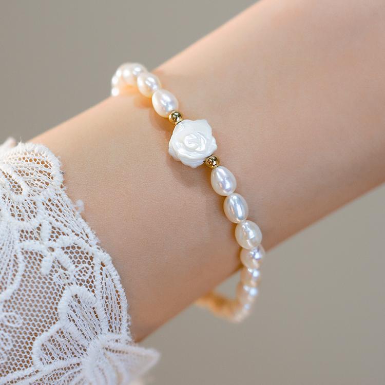 100% Натуральный Пресноводный Жемчуг Сладкий Розовый Цветок 14K Золото Наполненный Женский Браслет из Бусин Для Женщин Подарки Дешево