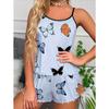 Women's Butterfly Print Silk Pajama Set - Comfortable European & American Style Camisole and Shorts for Summer.