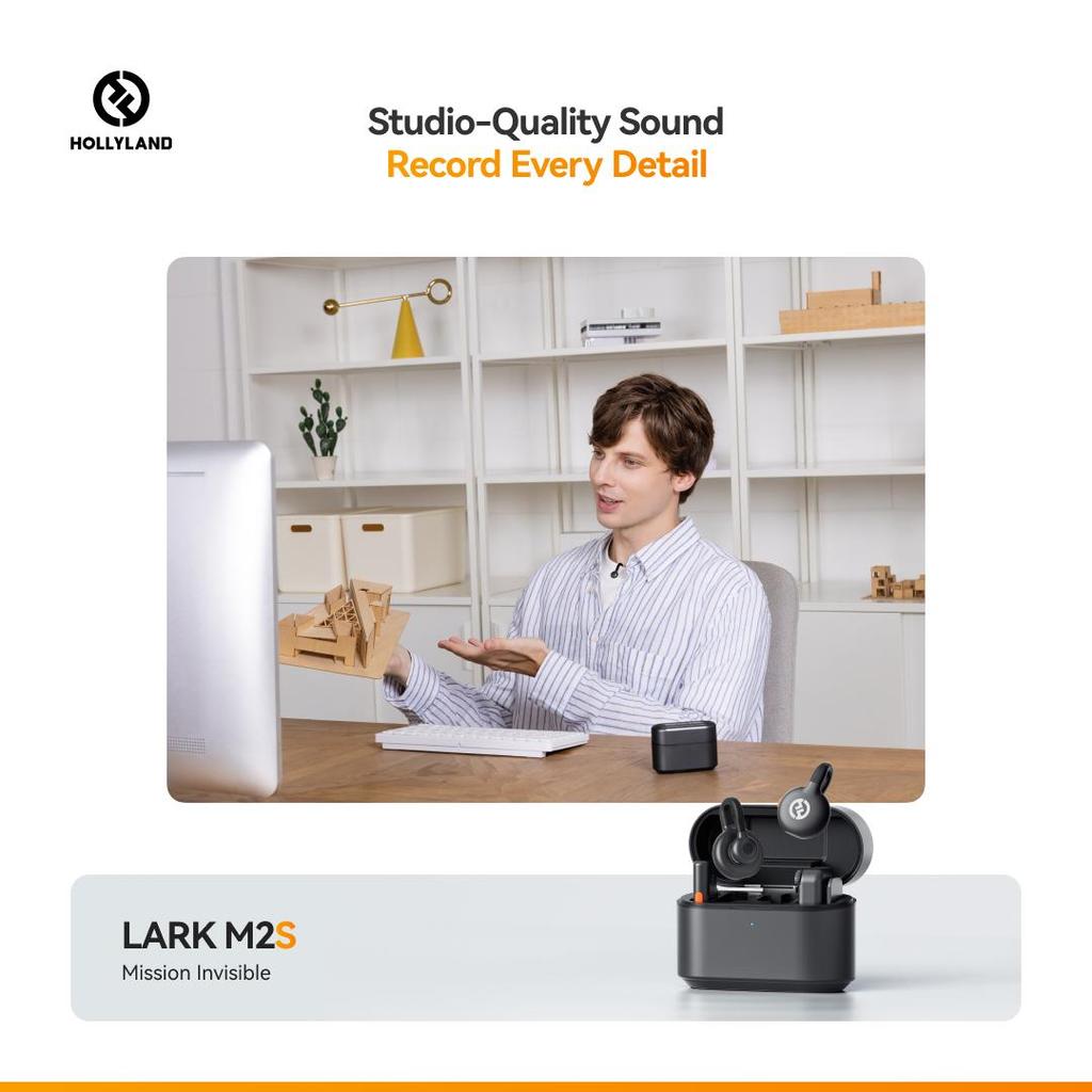 Hollyland Lark M2S Wireless Microphone with USB-C Plug for iPhoneand Android, Titanium Clip, Plug-and-Play, 300m Range, for Vlogging, YouTube