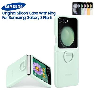 Оригинальный силиконовый чехол для Samsung Galaxy Z Flip5 с кольцом, мягкая на ощупь защитная задняя крышка для Galaxy Z Flip 5, противоударный чехол