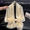 Summer Solid Color Long Scarf Simulation Silk Scarf Five-pointed Star Jacquard Sunscreen Silk Scarf Beach Scarf Shawl Outside Travel Women