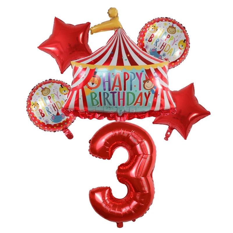 32inch Foil Number with Red Circus Birthday Tent Balloons Air Globos Animal Theme Party Children's Birthday Decorations Kids Toy