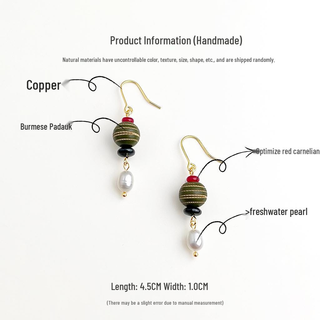 Серьги ручной работы из дерева и речного жемчуга - Ретро этнический стиль Ханфу