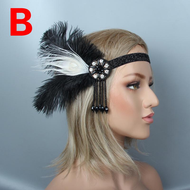 Women Hair Accessories Feather Headband Rhinestone Beaded Party Headpiece 1920s Vintage Gatsby MIT