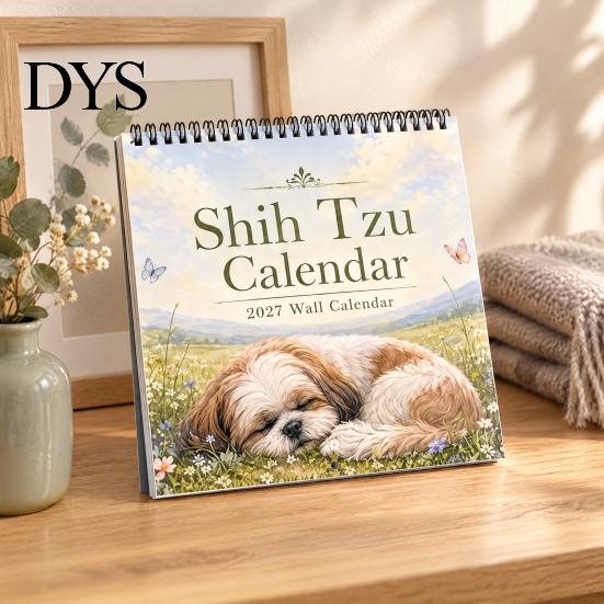 Ежедневник Shih Tzus 2027 Настенный календарь, Милый собачий подвесной планировщик, 12-месячный календарь с фотографиями животных на спирали для дома и офиса,