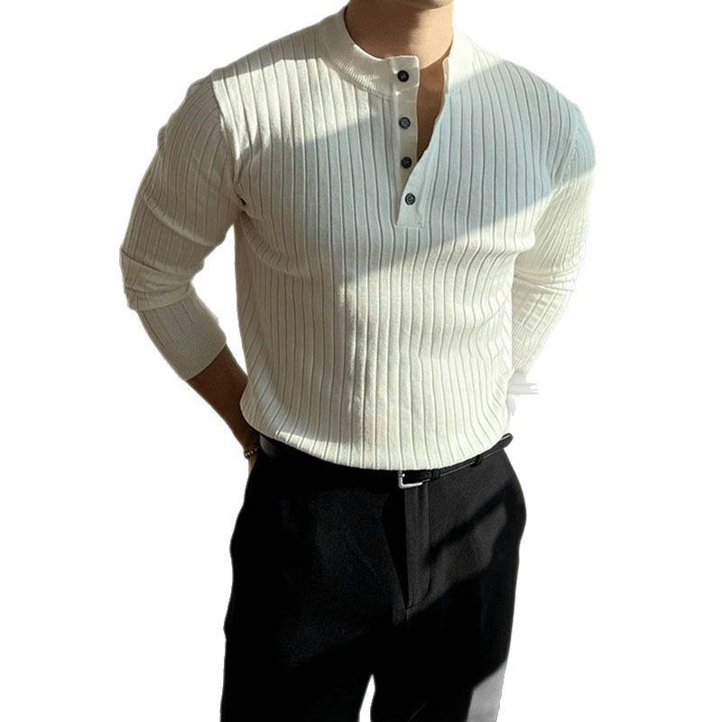 Мужская модная вязаная одежда с длинным рукавом в стиле хенли для мышечного фитнеса, весна и осень