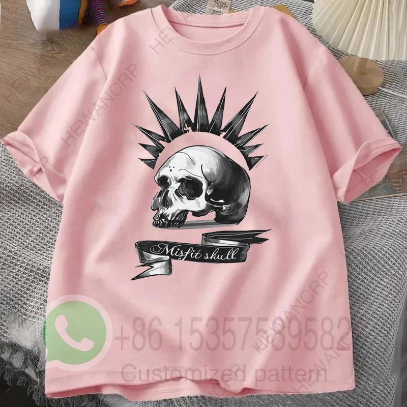 Футболка с принтом Misfit Skull Мужской спортивный костюм Хлопковые топы с коротким рукавом Свитшот с круглым вырезом Повседневная спортивная одежда Харадзюку Ретро Уличная одежда