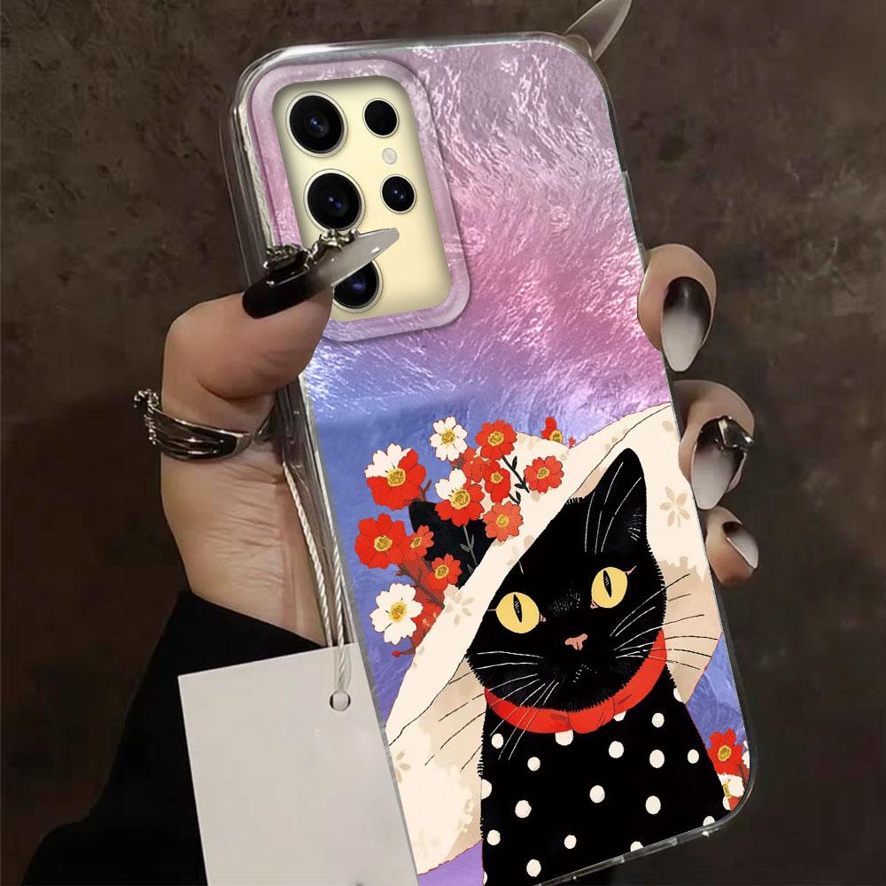 For Samsung Galaxy S25 Edge S24 S23 S22 S21 S20 FE Plus Ultra 5G Luxury Cat Cartoon Bumper Back Shockproof Protection Phone Case