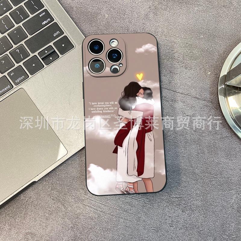 Чехол для мобильного телефона iPhone15 с рисунком обнимающейся пары 14PROMAX полноразмерный 13 противоударный 16/15 защитный чехол 17
