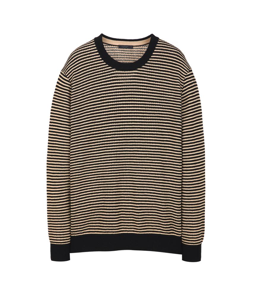 Jilseutyueoteunyuyogmaen Linen Blend Striped Crew Neck Knit - Black (Jnsw6B409Bk)