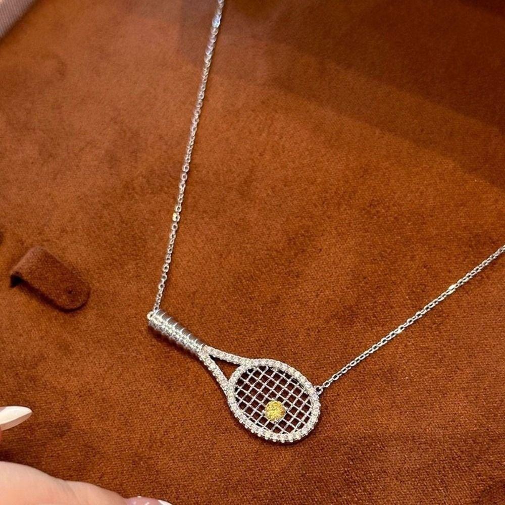With Diamonds Pendant Necklace Zirconia Metal Sweater Chain Tennis Racket Necklace Jewelry Gifts